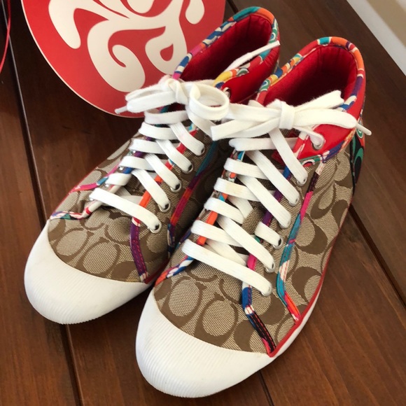 Coach Shoes - Coach Logo and Multi Colored Fabric Lace Up Sneakers